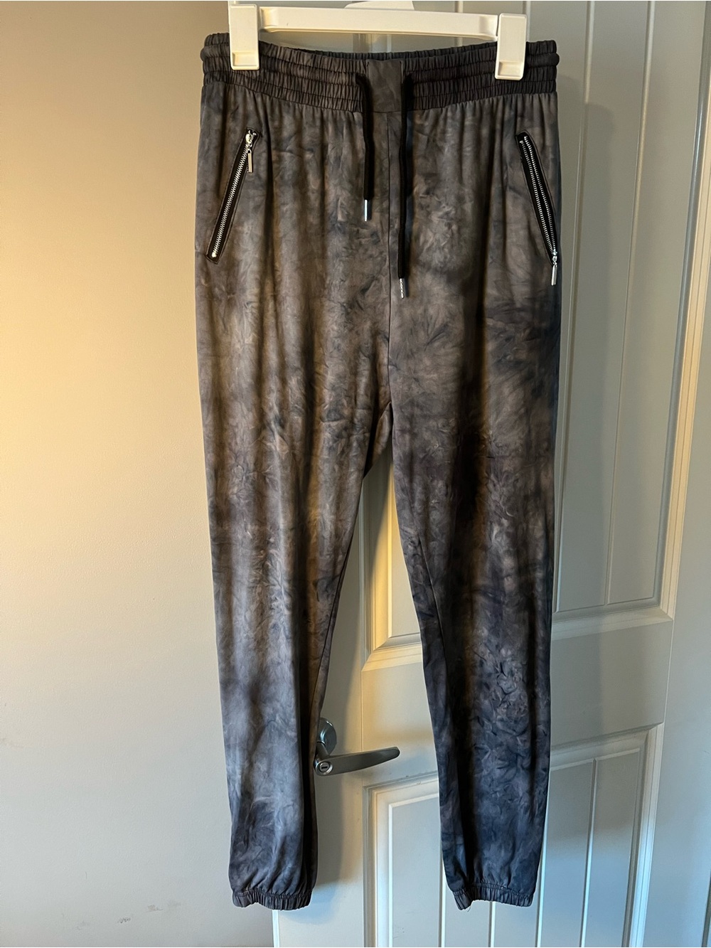 Women's Black Gray Tie-Dye Jogger Pants with Zipper Pockets